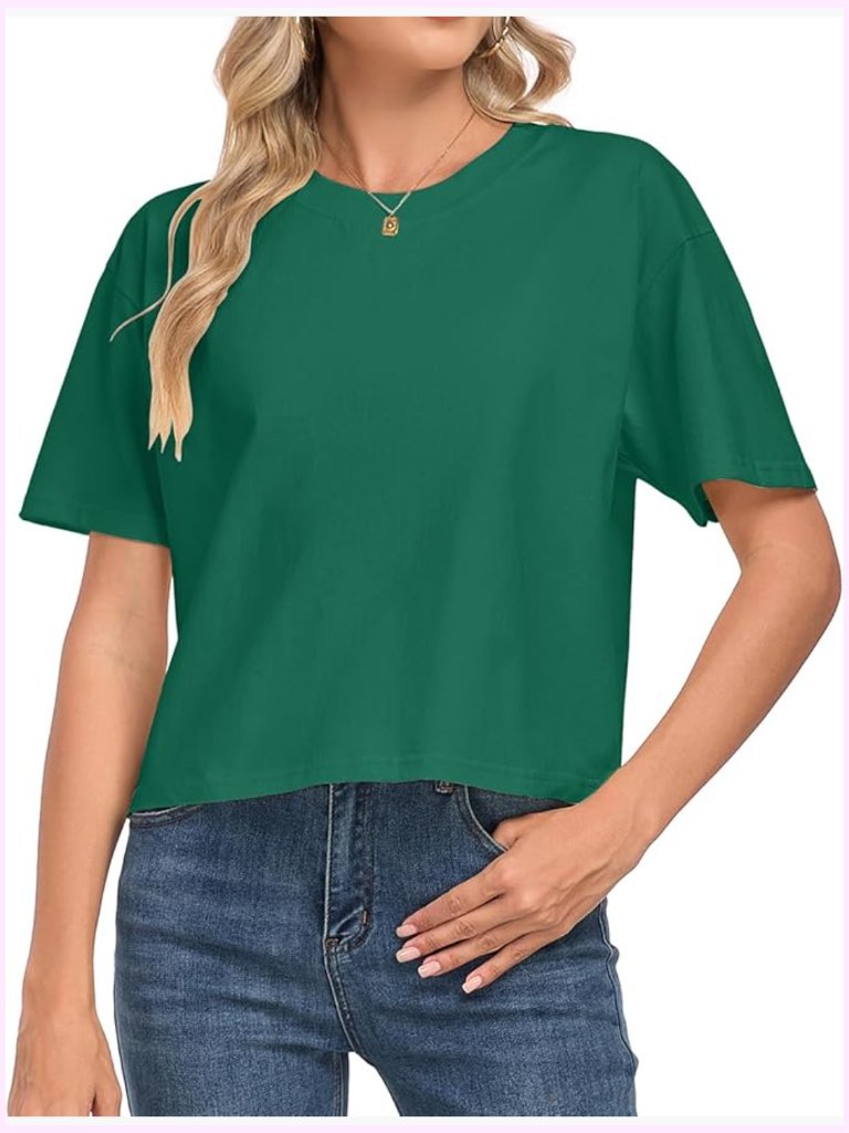 Short Sleeve Crop Tops Cotton T Shirts Crew Neck Summer Casual Loose Solid Tees